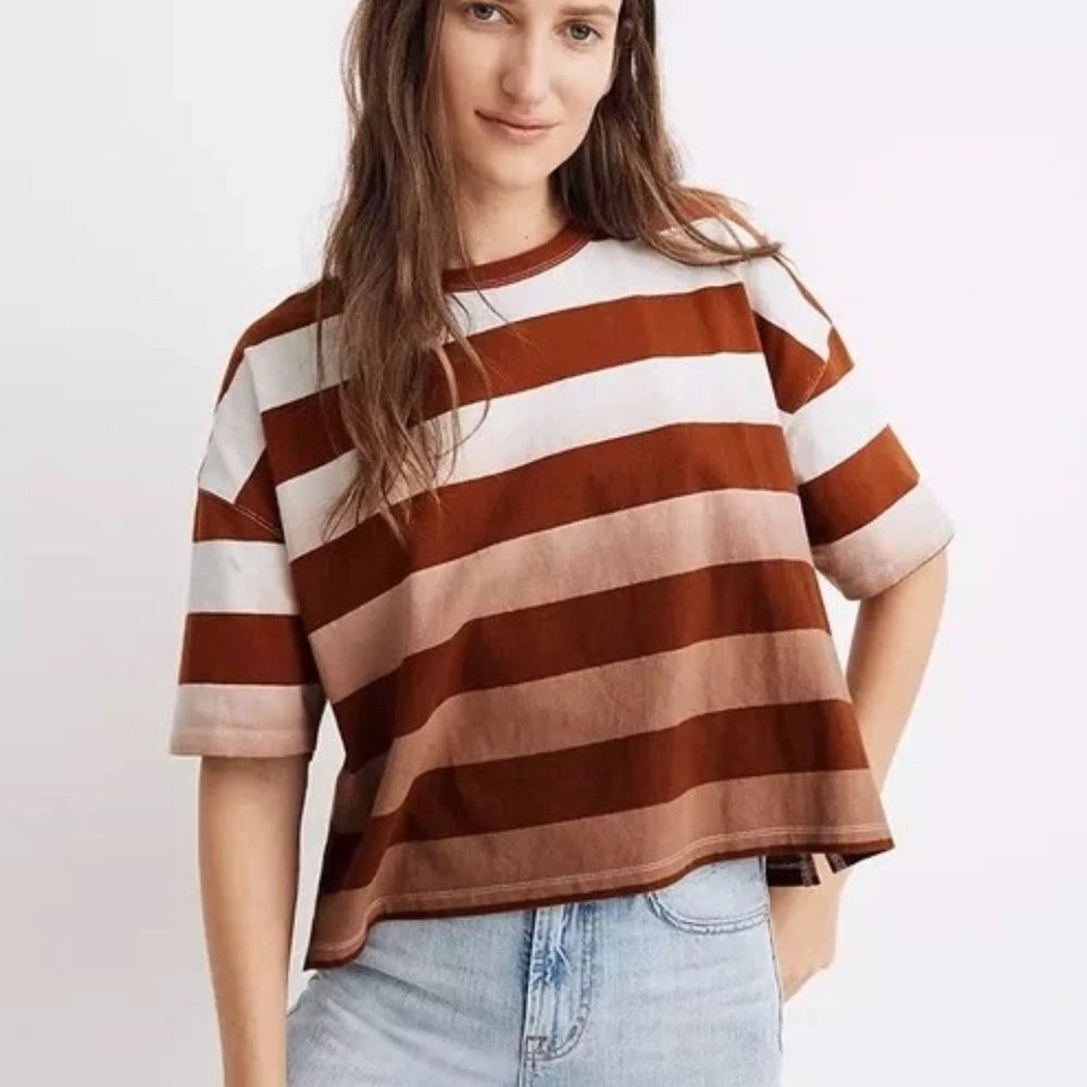 Madewell Tee Shirt Womens‎ X Small Ombre Dip Dye Oversized Striped Short Sleeves